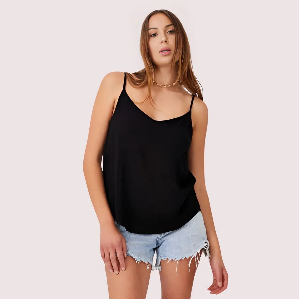 Women's Black Silk Camisole, Opulent Black Cami Top - Apparel - front view | Snazzyway