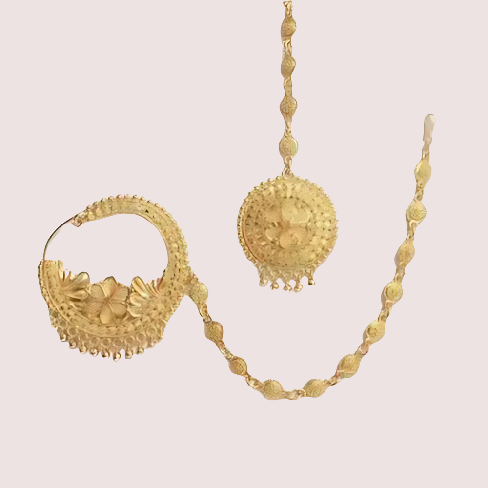 Women's Golden Gold-Plated Nose Ring, Refined Golden Bridal Nath - Apparel - back view | Snazzyway