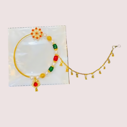 Women's Golden Gold-Plated Nose Ring, Sophisticated Golden Bridal Nath - Apparel - front view | Snazzyway