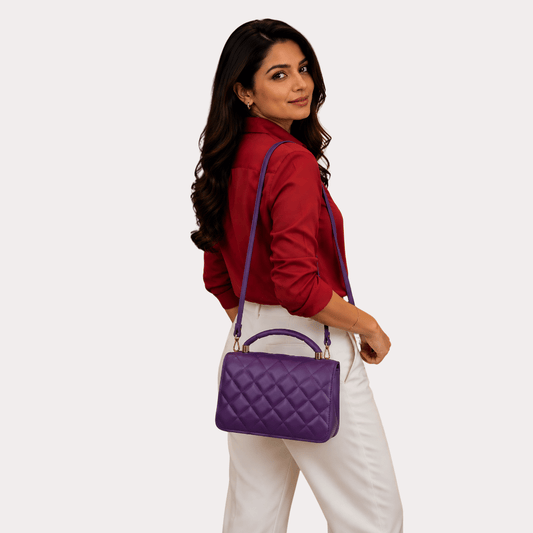 Women's Amethyst Purple Quilted Handbag, Stylish Amethyst Purse - Apparel - front view | Snazzyway