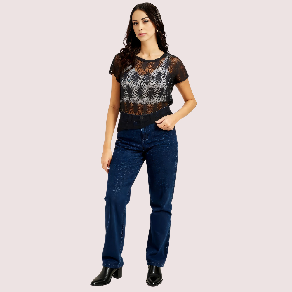 Women's Black Floral Top, Charming Black Blouse - Apparel - front view | Snazzyway