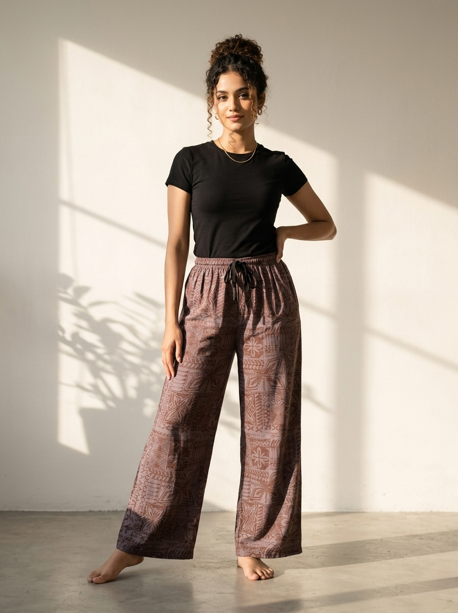 Women's Palazzo Full Pant - Brown - Western Wear - front view | Villows DTrendz