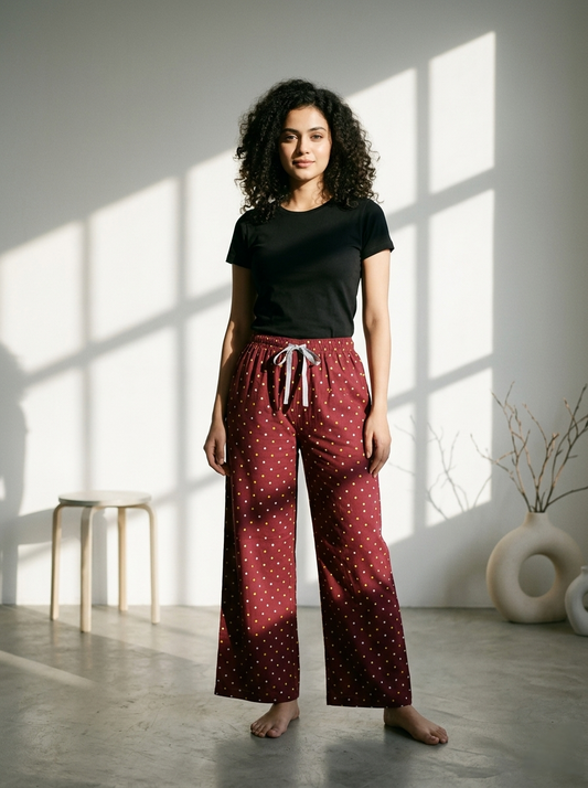 Women's Palazzo Full Pant - Maroon - Western Wear - front view | Villows DTrendz