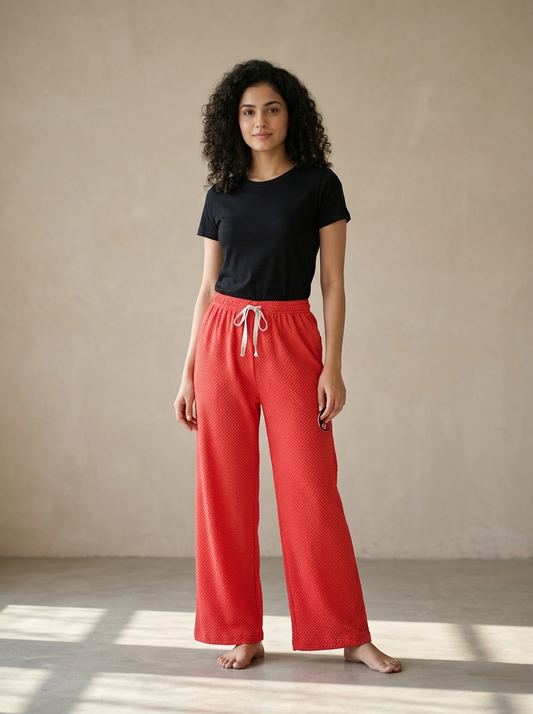 Women's Palazzo Full Pant - Red - Western Wear - front view | Villows DTrendz