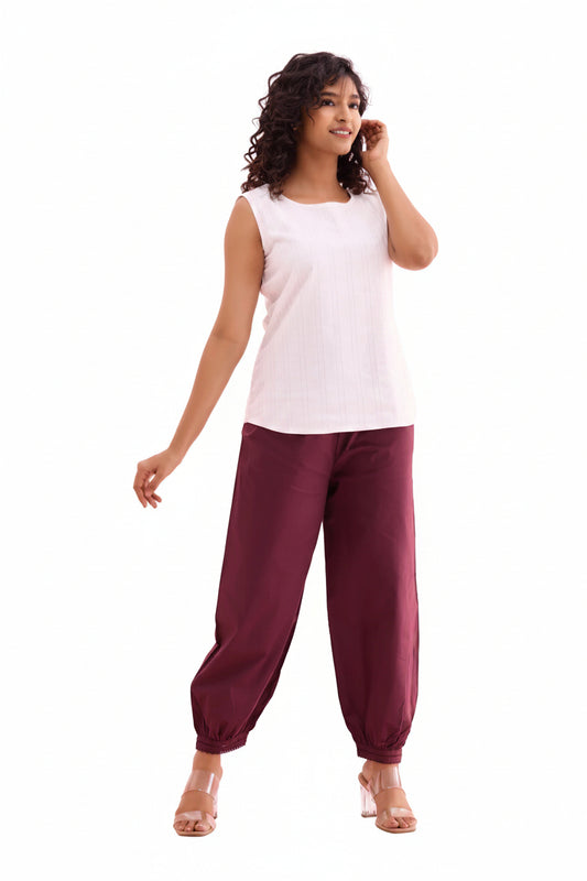 Women’s Dark Wine Cotton Cropped Salwar - Indian Ethnic Wear - front view | Villows DTrendz