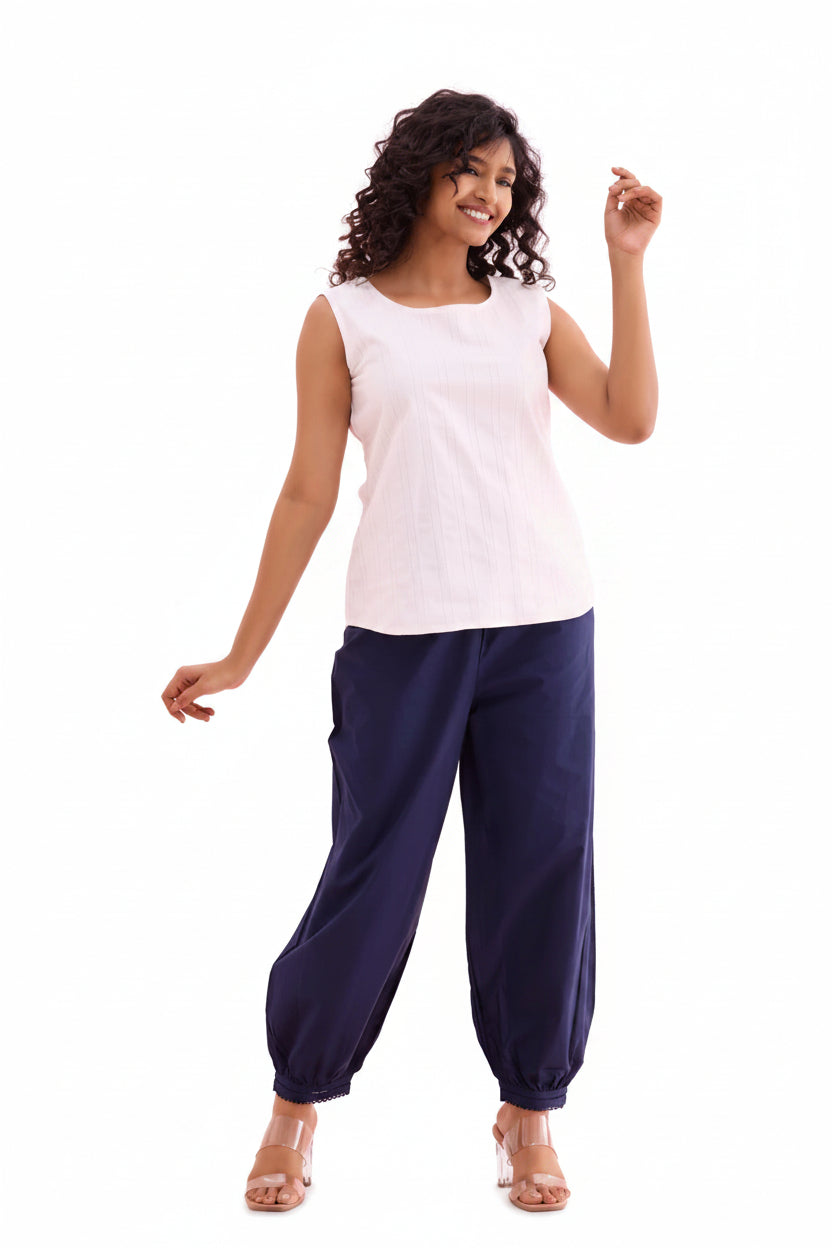 Women’s Light Navy Cotton Cropped Salwar - Indian Ethnic Wear - front view | Villows DTrendz