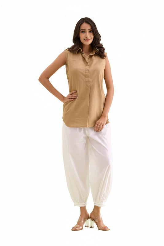 Women’s White Cotton Cropped Salwar - Indian Ethnic Wear - front view | Villows DTrendz