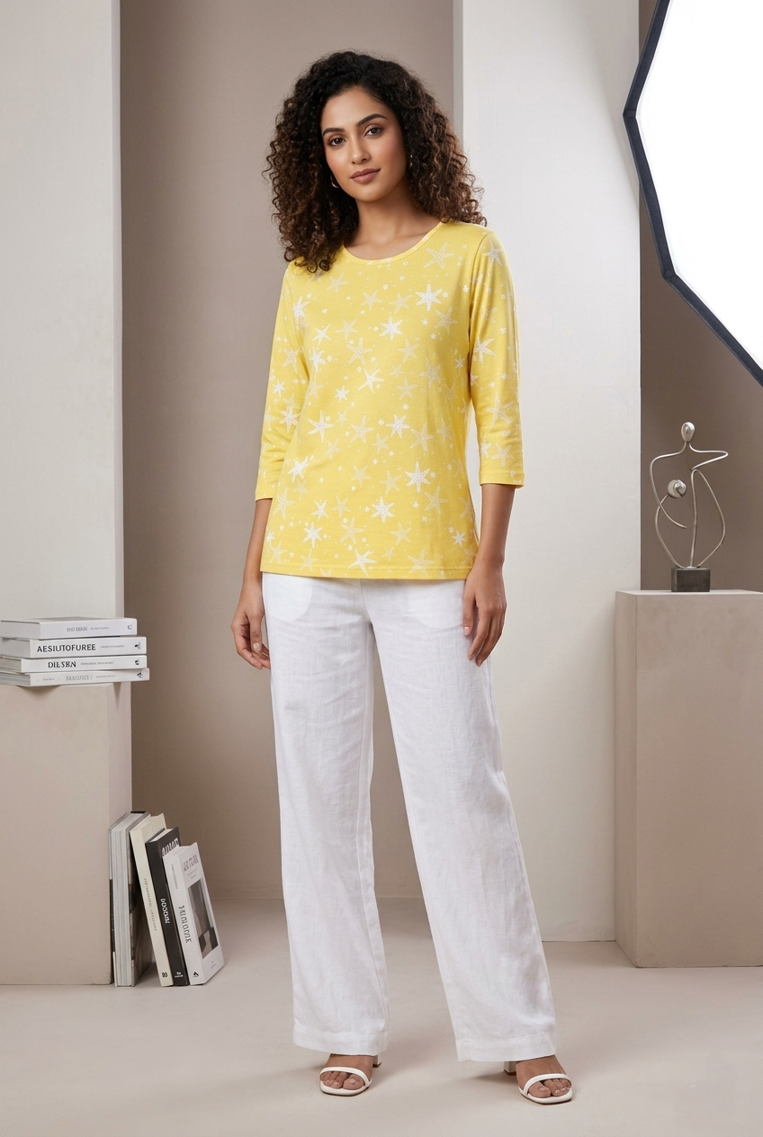 Women’s Yellow T-Shirt Casual Cotton Tee for Women Stylish Everyday Wear - Western Wear - front view | Villows DTrendz