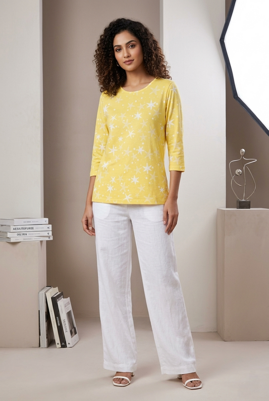 Women’s Yellow T-Shirt Casual Cotton Tee for Women Stylish Everyday Wear - Western Wear - front view | Villows DTrendz
