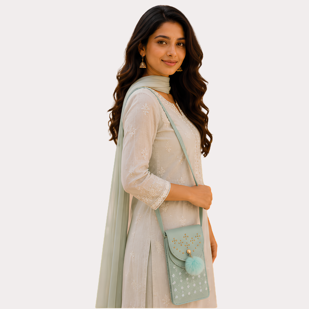 Women's Mint Green Embellished Sling Bag, Regal Mint Crossbody Purse - Apparel - front view | Snazzyway