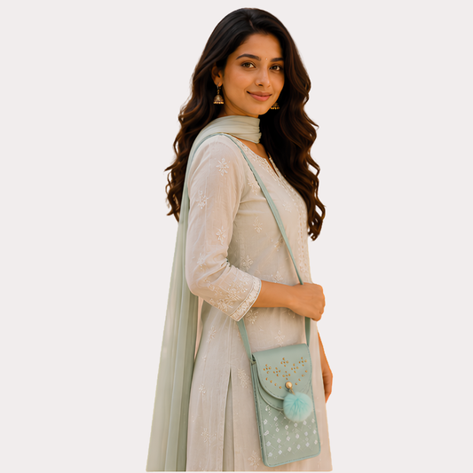 Women's Mint Green Embellished Sling Bag, Regal Mint Crossbody Purse - Apparel - front view | Snazzyway