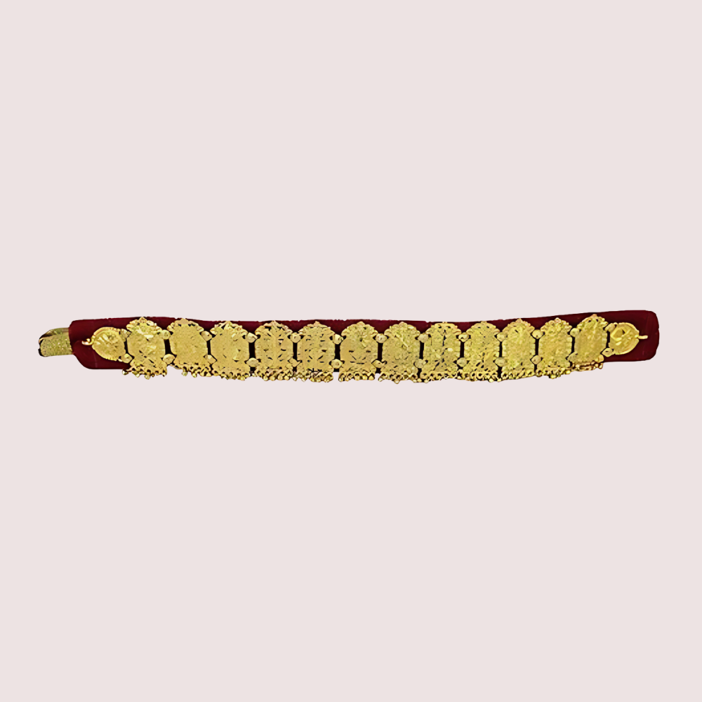 Women's Golden Gold-Plated Nose Ring, Opulent Golden Bridal Nath - Apparel - close-up detail view | Snazzyway