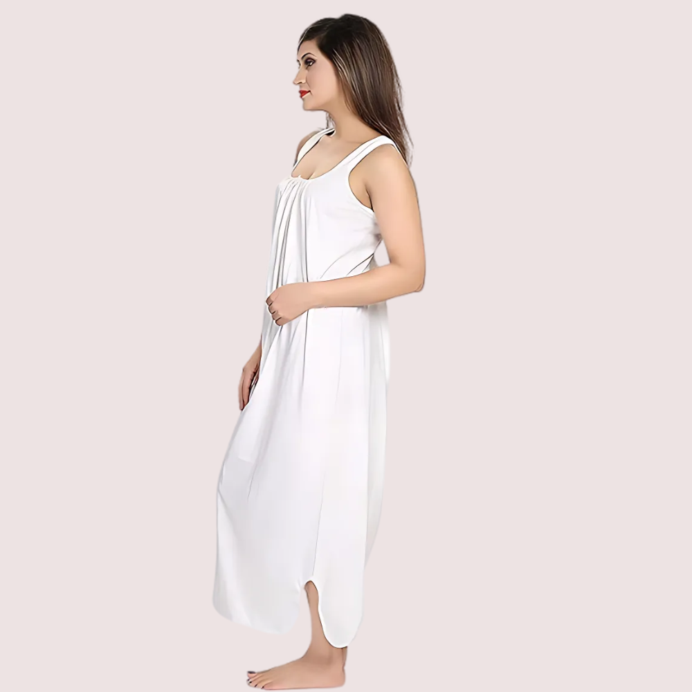 Women's Off White Cotton Nighty, Refined Off Sleepwear - Apparel - close-up detail view | Snazzyway