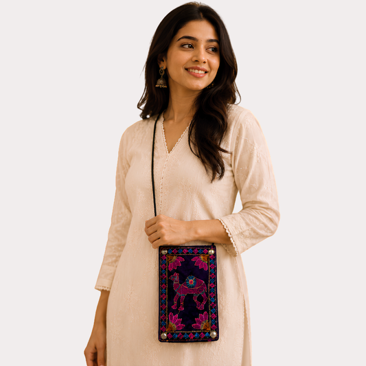 Women's Embroidered Sling Bag, Elegant Crossbody Purse - Apparel - front view | Snazzyway