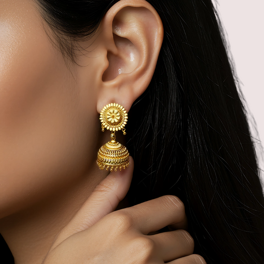 Women's Gold Floral Earrings, Regal Gold Stud Earrings - Apparel - front view | Snazzyway