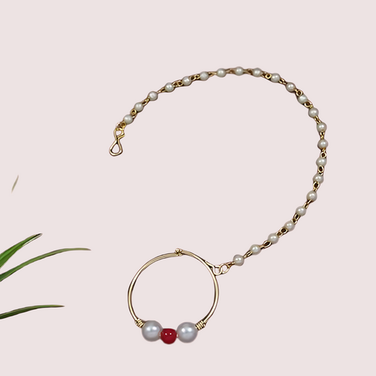 Women's Golden Pearl Nose Ring, Regal Golden Bridal Nath - Apparel - front view | Snazzyway